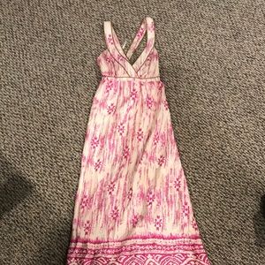 LOFT pink and green silk maxi dress